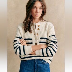 Sezane Lucas Jumper Ecru / Navy - Size XXS